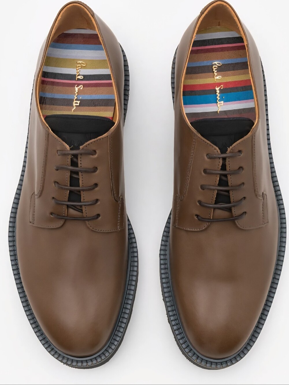 Paul Smith Brown Leather Derby Shoes with Multicolor Striped Insole